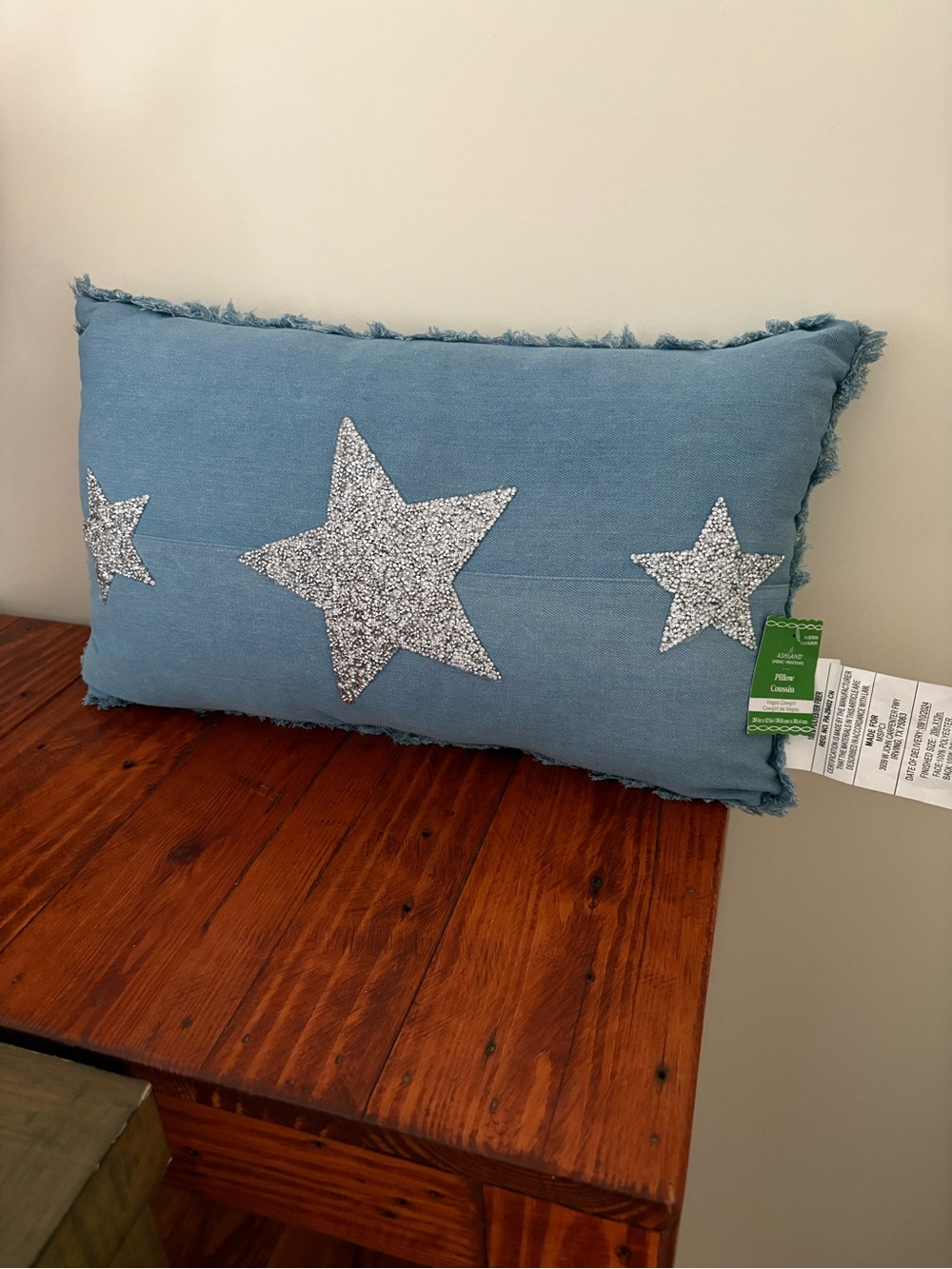 Ashland Blue Throw Pillow with Silver Glitter Star